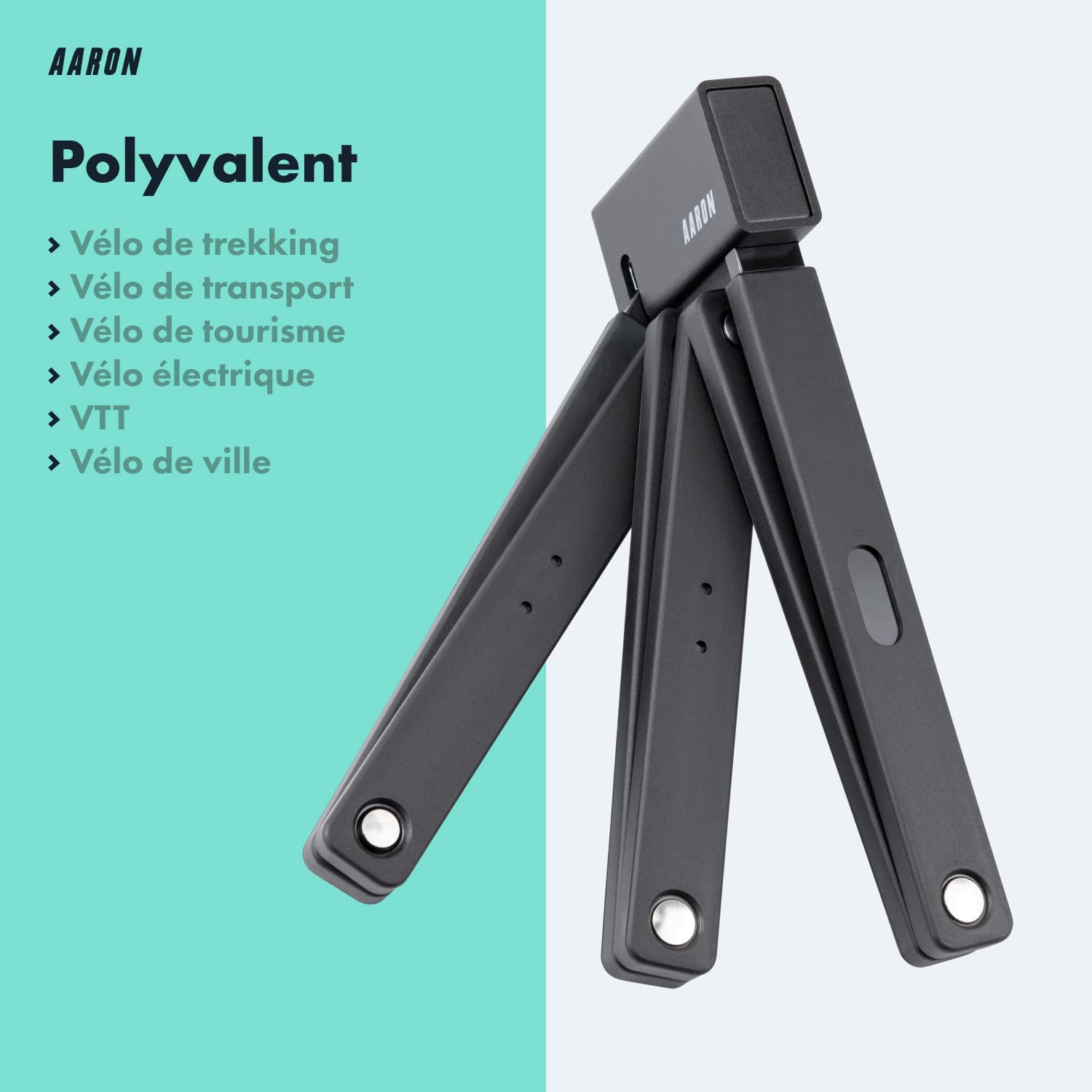 AARON Shield Antivol de vélo – Antivol pliable sécurisé niveau 14 – Support et clé inclus pour vélo électrique, de route, moto, VTT en noir