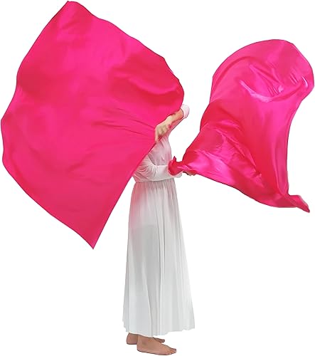 Miniatura 2 de Wuchieal Banderas rectangulares de adoración de 51 x 45 pulgadas, banderas de alabanza con varillas escalables, 1 par (rosa oscuro)