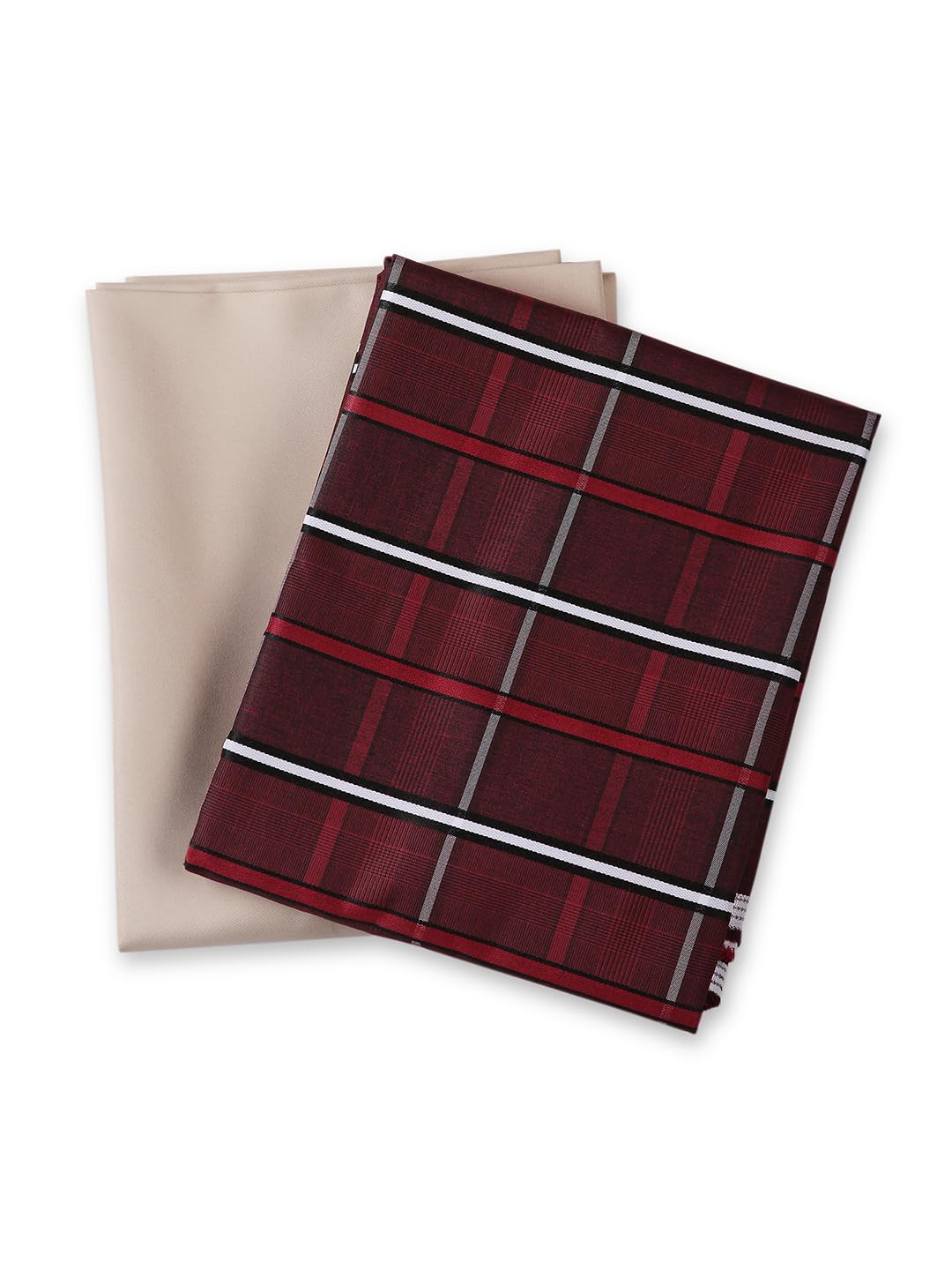 Unstitiched PolyBlend Red Checks Shirt (2.5m - 35panna) and Beige Trouser (1.2m - 58panna) Fabric Piece Set-image-18