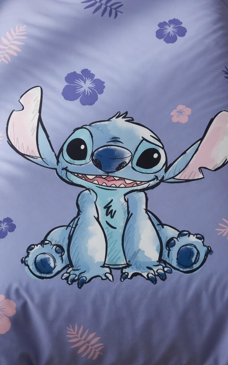 Stitch Lilo Blu Viola Copripiumino Singolo 140x200 + Federa 65x65 Cotone | Set lenzuola reversibile | Cotone naturale traspirante Oeko-Tex | Disney | Teen | Regalo | Lavabile in lavatrice