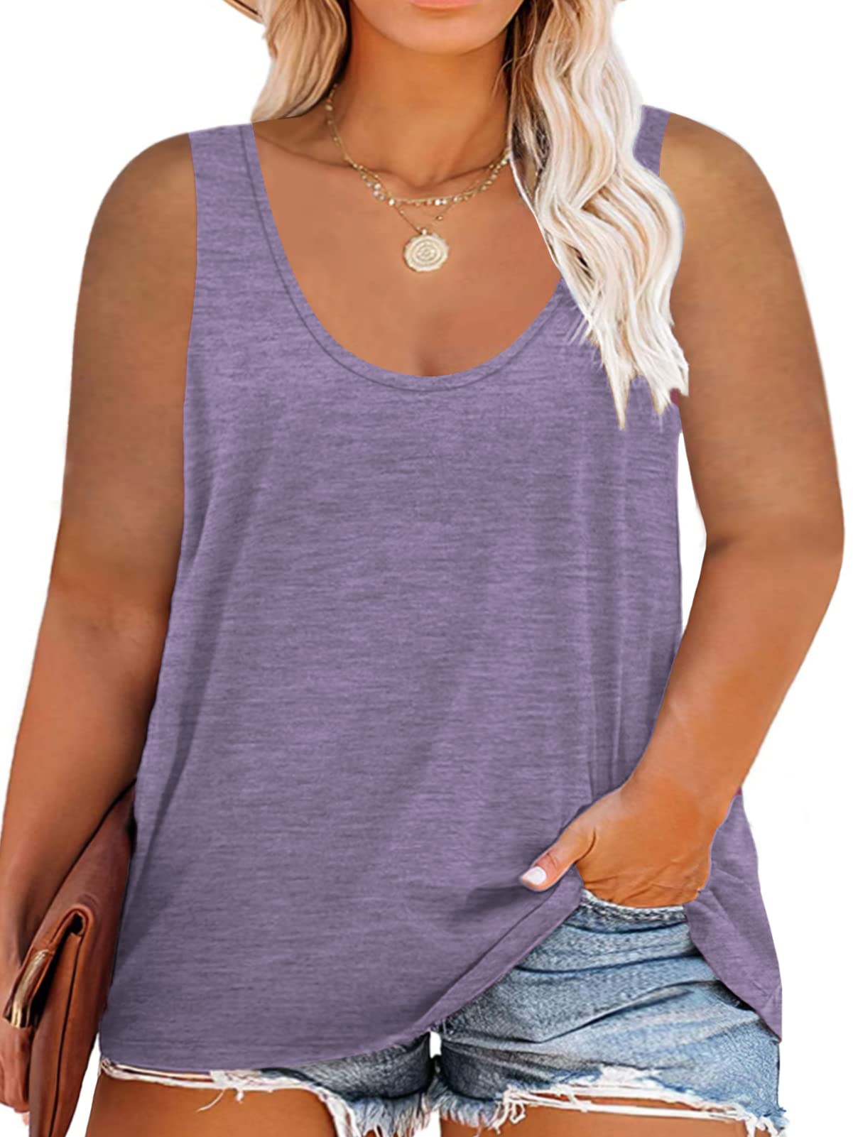 ROSRISS Plus-Size Tank Tops for Women Loose Fit Tee Casual Sleeveless T-Shirts