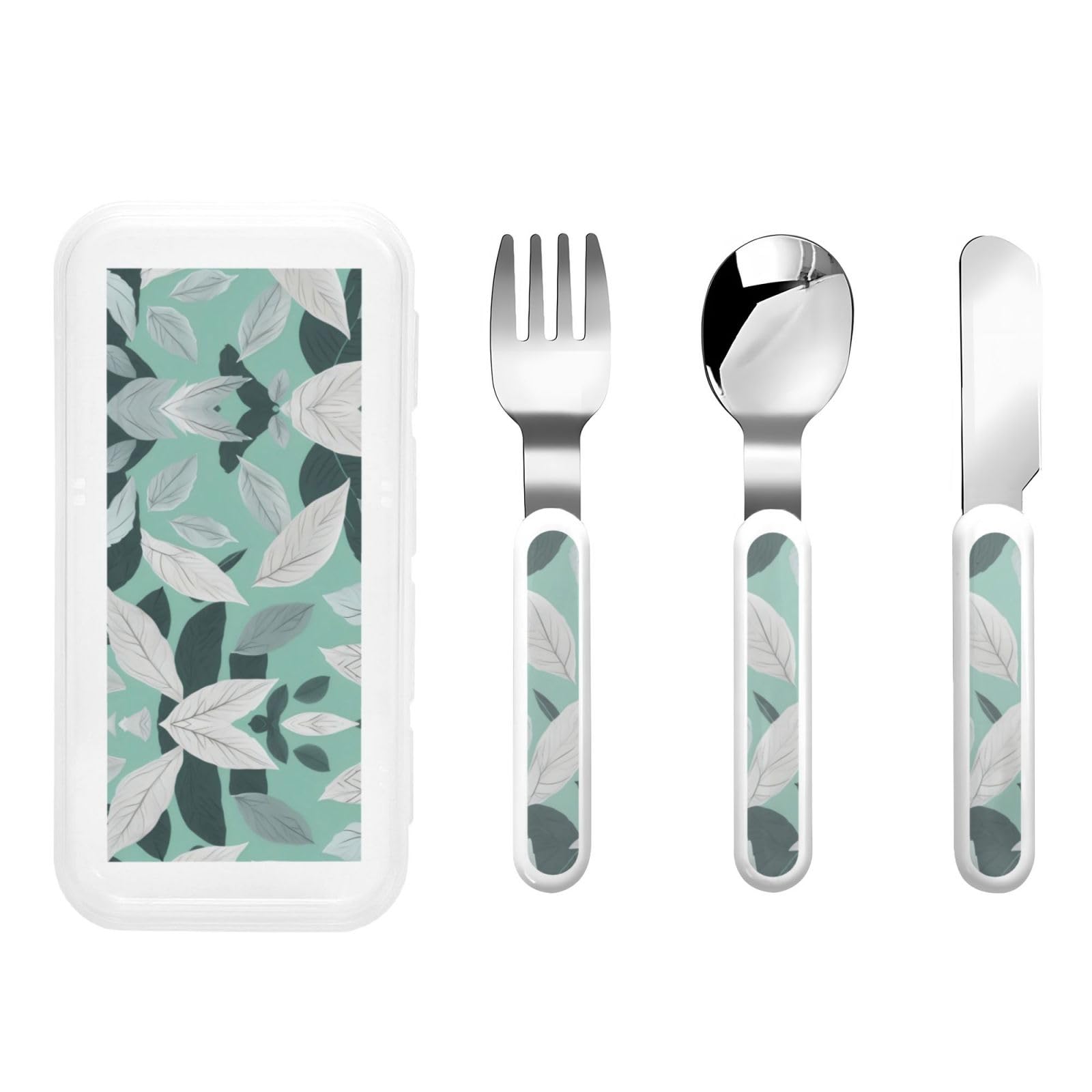 Mint Gray Leaves Stainless Steel Cutlery Set Stainless Steel Cutlery Fork Spoon And Knife For Daily Meals