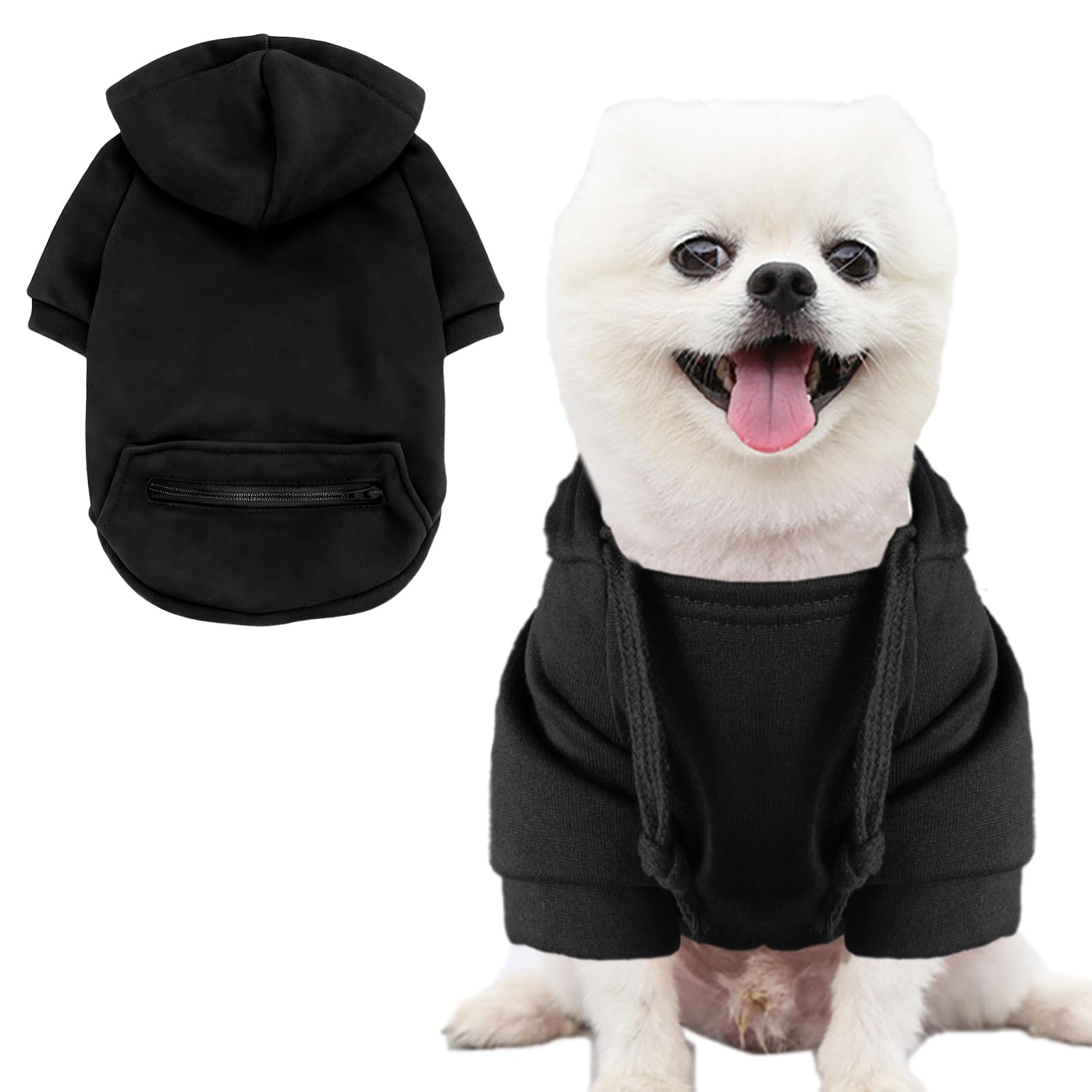 Jecikelon Pet Dog Cold Weather Coat with Pocket Winter Dog Hoodie Warm Puppy Clothes for Small Dogs Chihuahua Clothing (Black, X-Large)