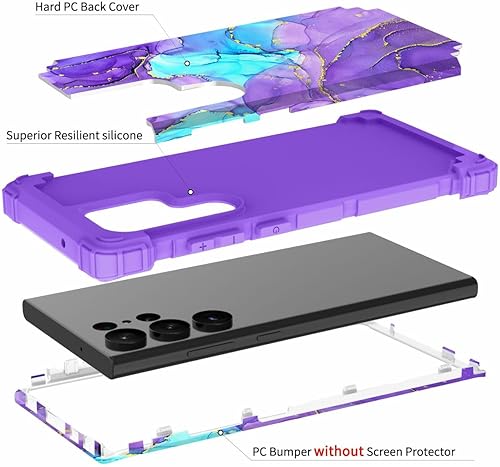 Miniatura 5 de Hocase Funda protectora híbrida de doble capa para Samsung Galaxy S23 Ultra de 6.8 pulgadas 2023 - Cuando el morado se encuentra con el azul