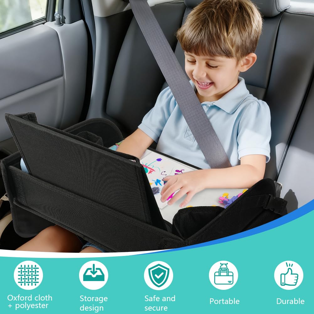 Set combinato 1 Vassoio da Viaggio e 1 Protezione Sedili Auto,Tavolino Auto Bambini, Vassoio Portatile per Tablet, Studiare/Disegnare in Macchina per Ragazze e Maschi (Pacchetto Combinato Nero)