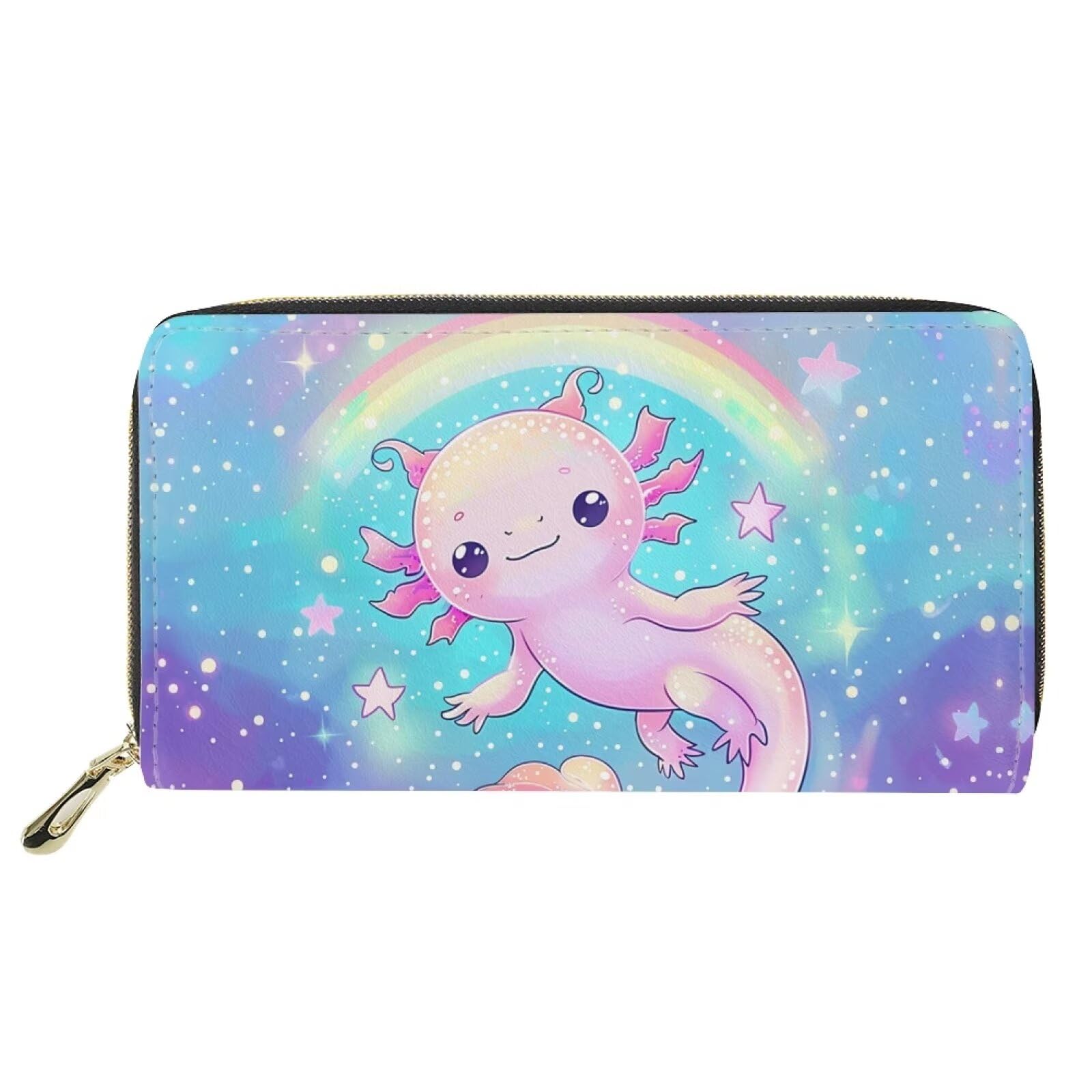 Xhuibop Axolotl Womens Wallet Long Women Wallet Leather Money Pouch Ladies Coin Purse Teen Rainbow Card Holder Wallets Travel Clutch Bag