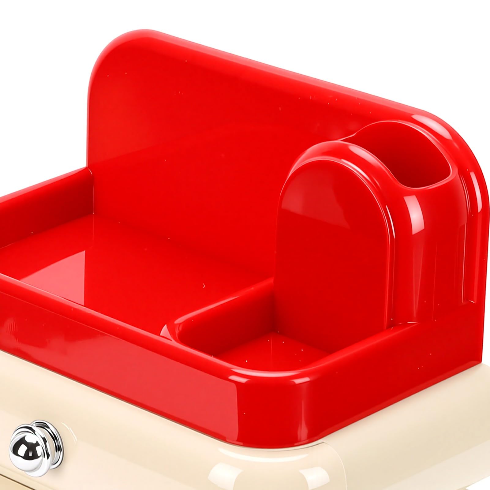 Organizador de Cosméticos Caja de Almacenamiento Elegante con 3 Cajones para Brochas de Maquillaje Cuidado de la Piel ABS Ligero 29,5 X 15,5 X 26, Cm (Roja)