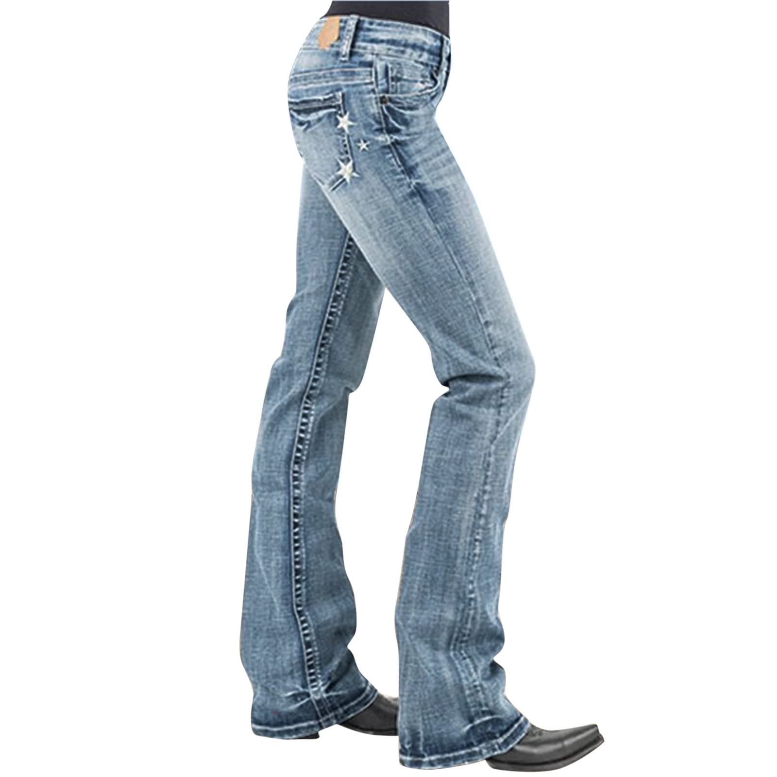 UOWEG 2023 Women's Jeans Embroidered Star Straight Barrel Micro Flared Jeans Slim Fit Light Blue Denim Pants Jean Pants for Women Party