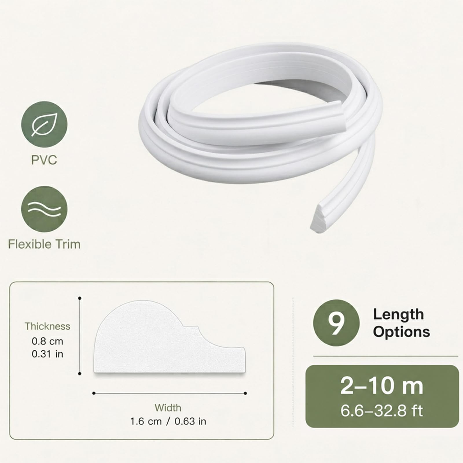 PVC Modanatura per Pareti Flessibile per Quadri, Porte, Boiserie, Specchi, Armadi E Rivestimenti Murali W 1.6cm, L 10m