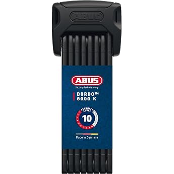 ABUS Bordo 6000K Folding Lock with SH Lock Holder, Black | XPlus cylinder with security level 10, includes 2 keys, keyed alik