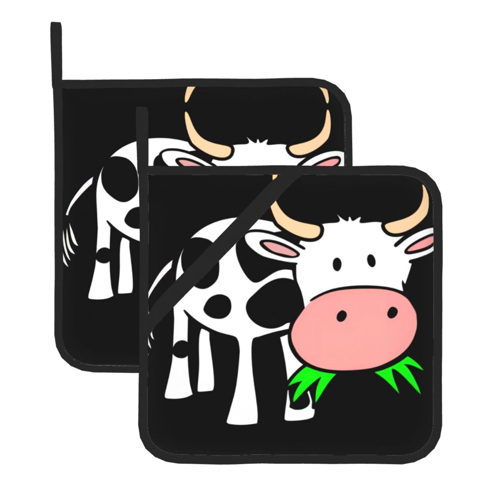 YYHWHJDE cute cow Prints Square Hot Pads for Kitchen Counter - Waterproof Pot Holders with Hanging Loop, Durable Trivets for Microwave Oven - 2 Pack