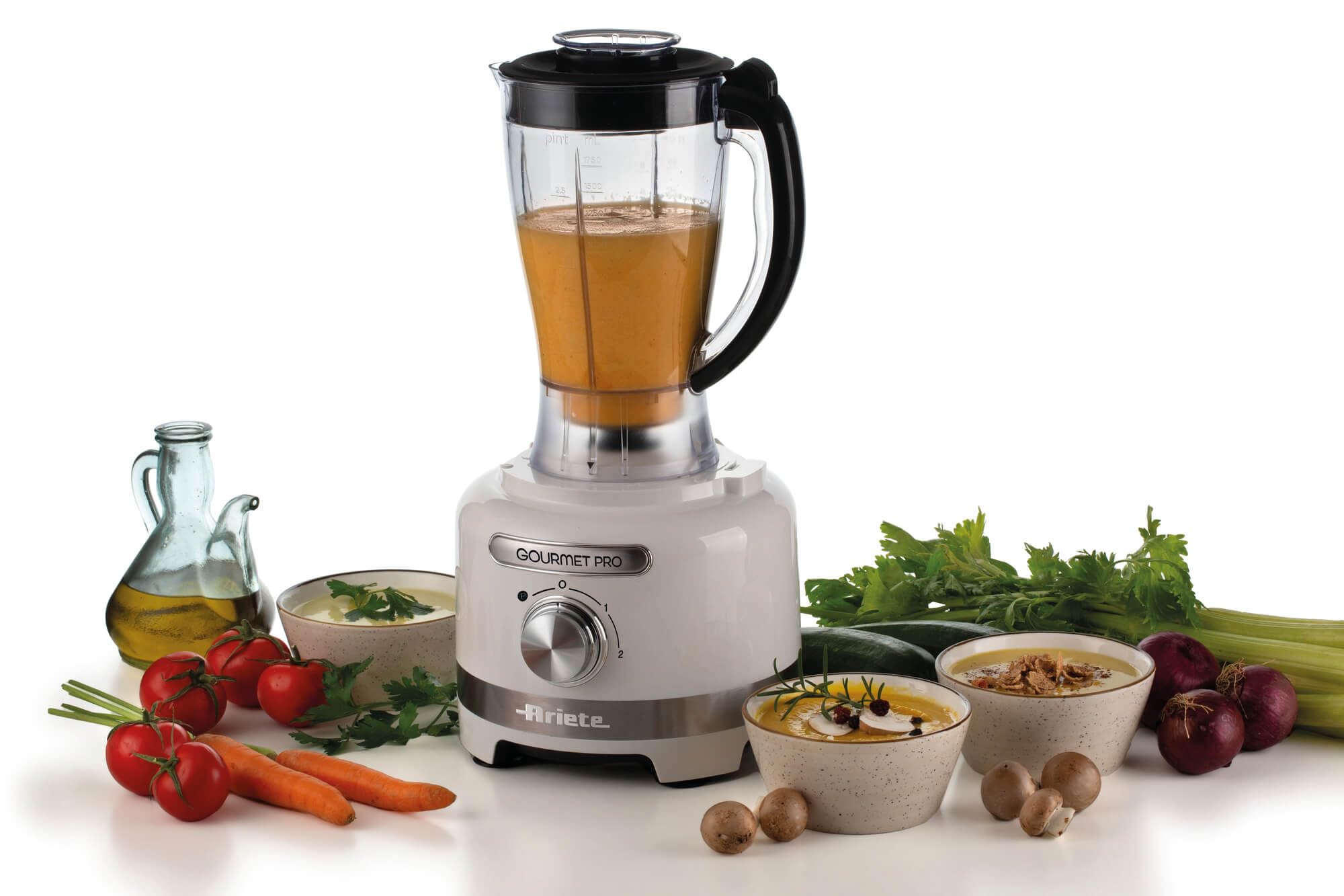 Ariete 1782 Gourmet Pro Moderna, robot kuchenny, rozdrabniacz 3 l, 2 prędkości + puls, zestaw ostrzy + tarcza ze stali nierdzewnej, akcesorium do wyciskarki do cytrusów, biały