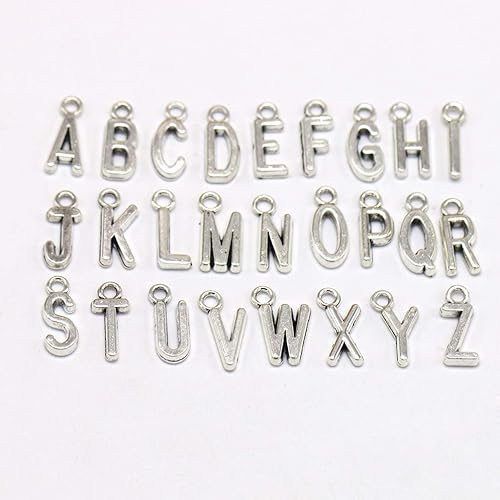 Miniatura 8 de HEALLILY Dijes de letras del alfabeto en inglés, dije A para hacer joyas, 50 piezas (plata antigua), aleación, Aleación.