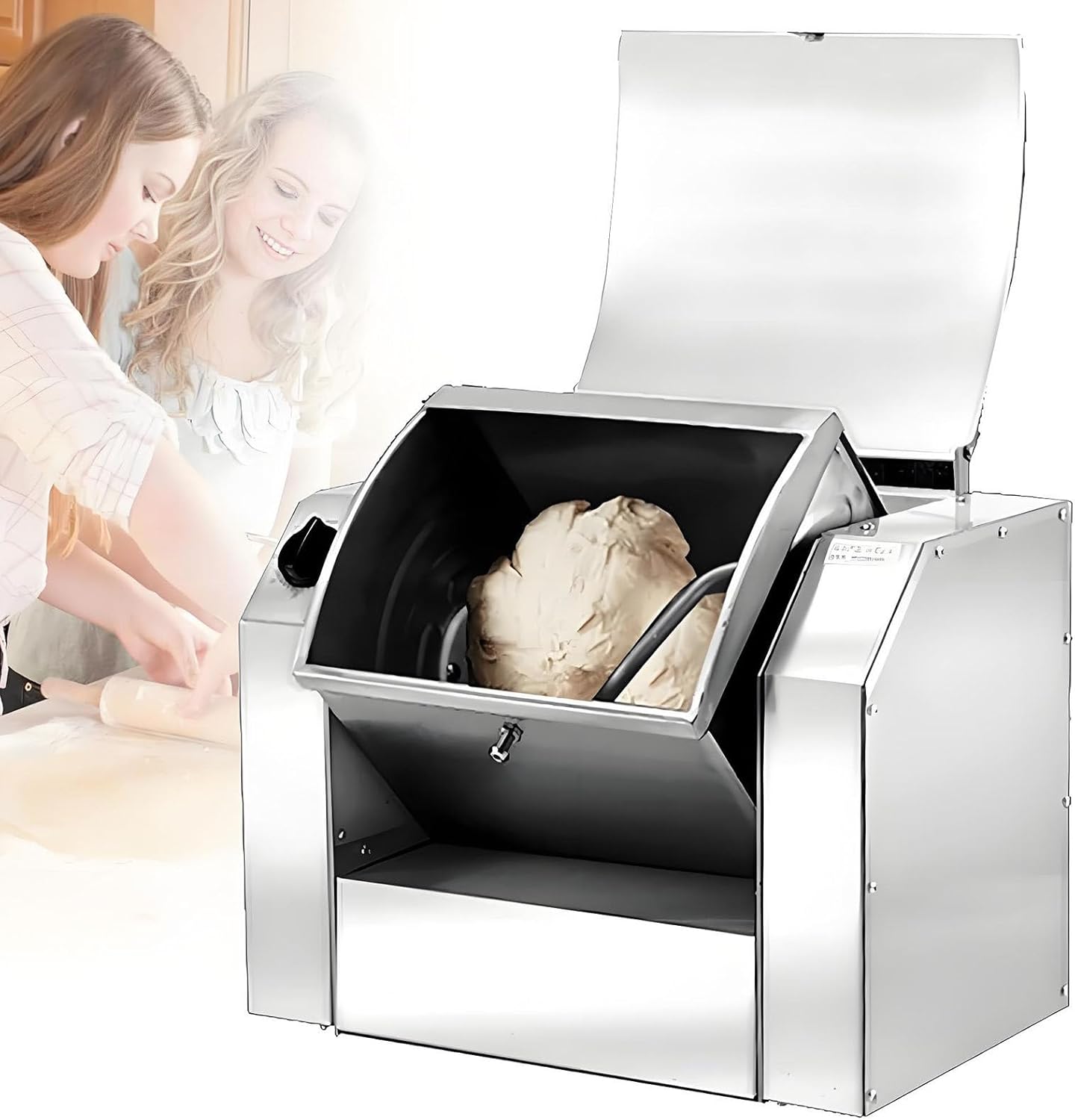 Commercial Electric Dough Mixer, 1500W Stainless Steel Flour Kneading Machine, 90° Tilt Design, 8KG Capacity, Heavy-Duty Dough Maker for Bakery and Restaurant Use