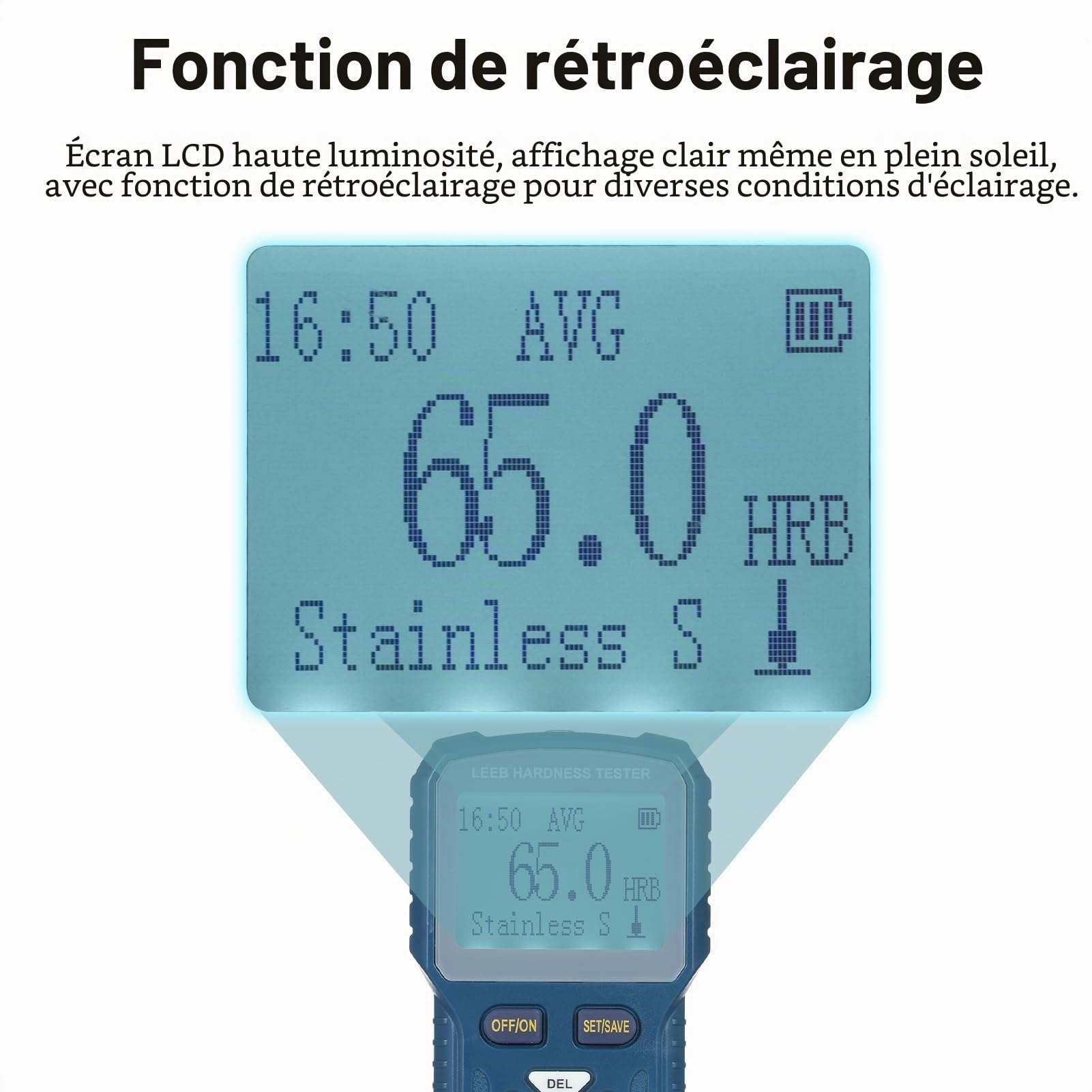 Testeur de dureté Leeb de haute précision pour métaux Duromètre numérique portable 360° HLD HB HV HS HRA HRB HRC de type D