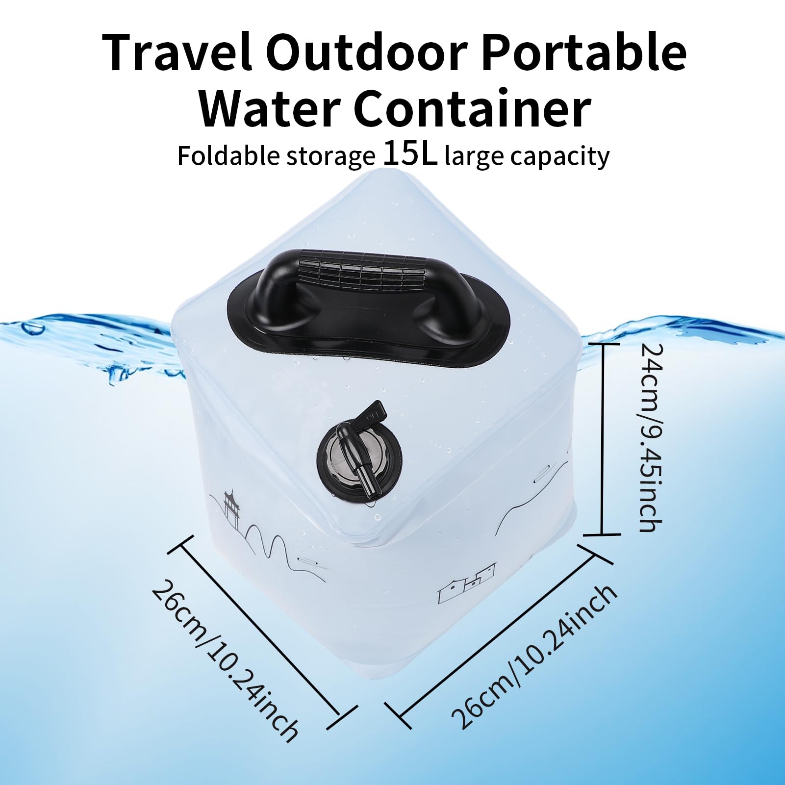 1 x 15 l faltbarer Wasserbehälter, BPA-freier Kunststoff-Wasserbehälter, große Kapazität, Kunststoff-Wassereimer mit Ventil, auslaufsicher und tragbar für Camping, Wandern und Überleben