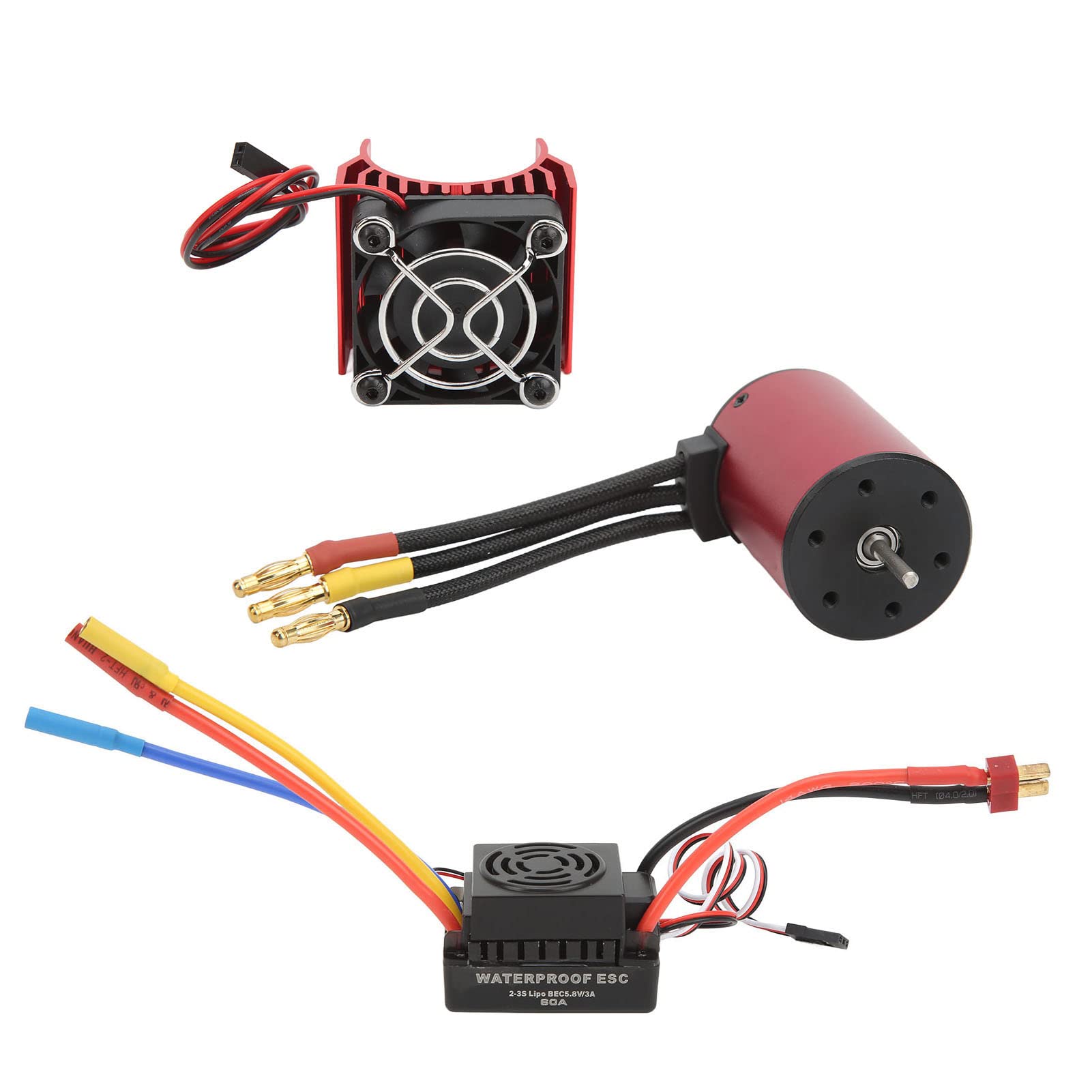 Motore brushless impermeabile S3650 3900KV + ESC brushless 60A Spina T maschio + Set ventola di raffreddamento motore per parte di aggiornamento auto RC 1/10