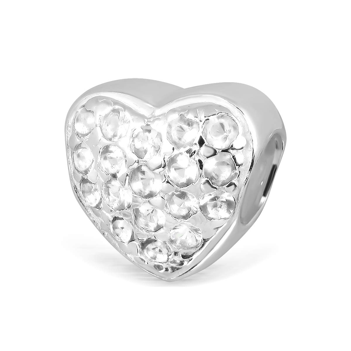925 braccialetto di perline con ciondolo a forma di cuore in Argento Sterling simulato Zirconia Cubica (Cancella CZ)