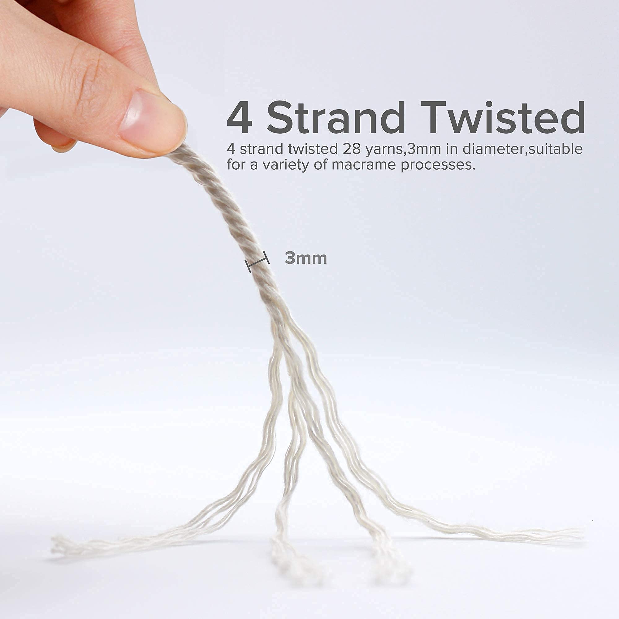 Cuerda de macramé de 0.118 in x 550 yardas, cuerda de macramé de algodón 100% natural para colgar en la pared hecho a mano, atrapasueños, ganchos de plantas, tejer 5