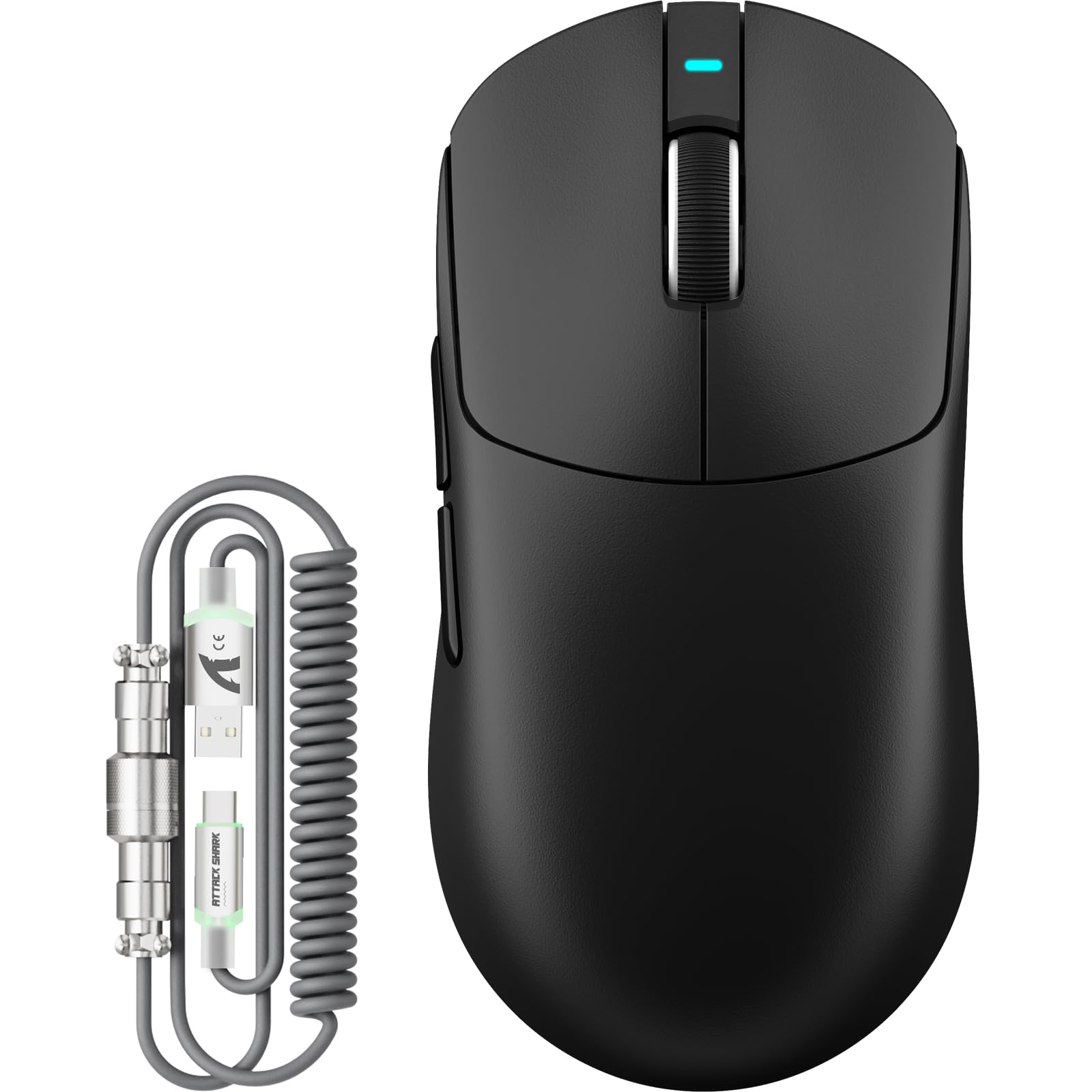 ATTACK SHARK X8 PLUS Bezprzewodowa Mysz Gamingowa z Przewodem LED C06 Ultra, 55g SUPERLEKKA, dla Dużych Dłoni, Sensor PixArt PAW3395PRO, BT/2.4G/USB, 40000 DPI, Bateria 500mAh (Czarna)