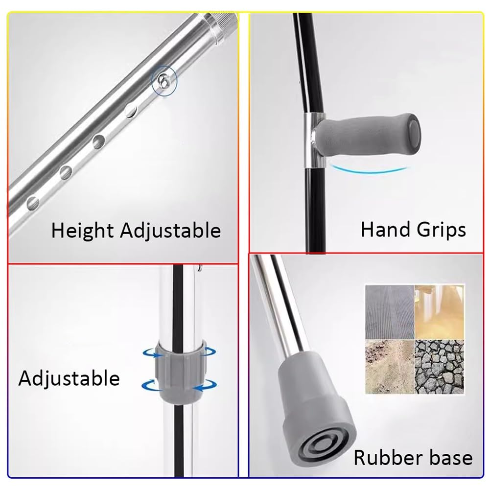 Stampelle Ortopediche (x2), Regolabili in Altezza Stampelle Avambraccio con Impugnatura Ergonomica, Supporto Dopo lesioni o operazioni (Color : Gray)
