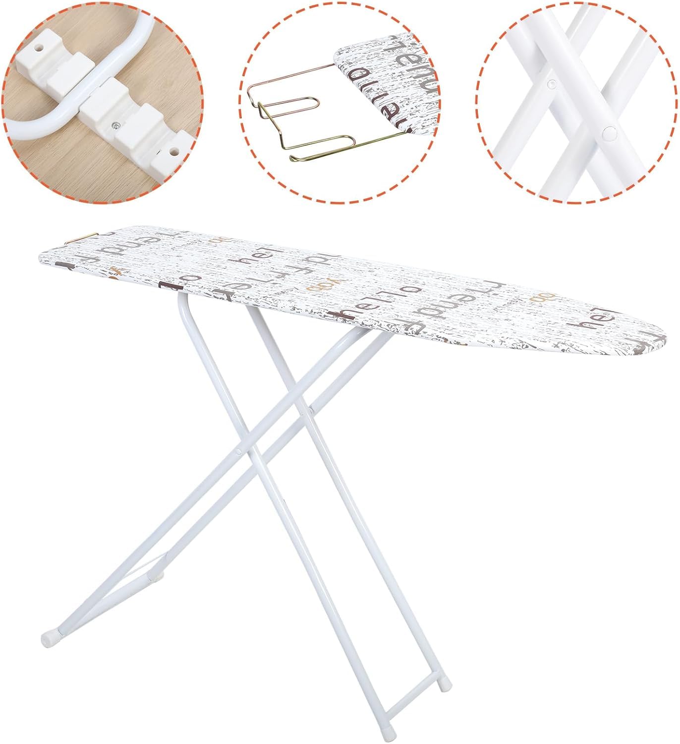 Asse da stiro da 106,7 cm, altezza regolabile, resistente, con poggia ferro e copertura resistente al calore, asse da stiro pieghevole per uso domestico con piedini antiscivolo (A)