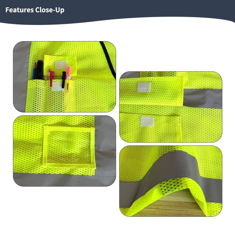 Image of High Visibility Safety Vest with Reflective Strips & Pockets | High Visibility | 360 Reflective Strips | 5 Pockets | Zipper Front | Lightweight Polyester | ANSI /ISEA 107 Class 2 Type R