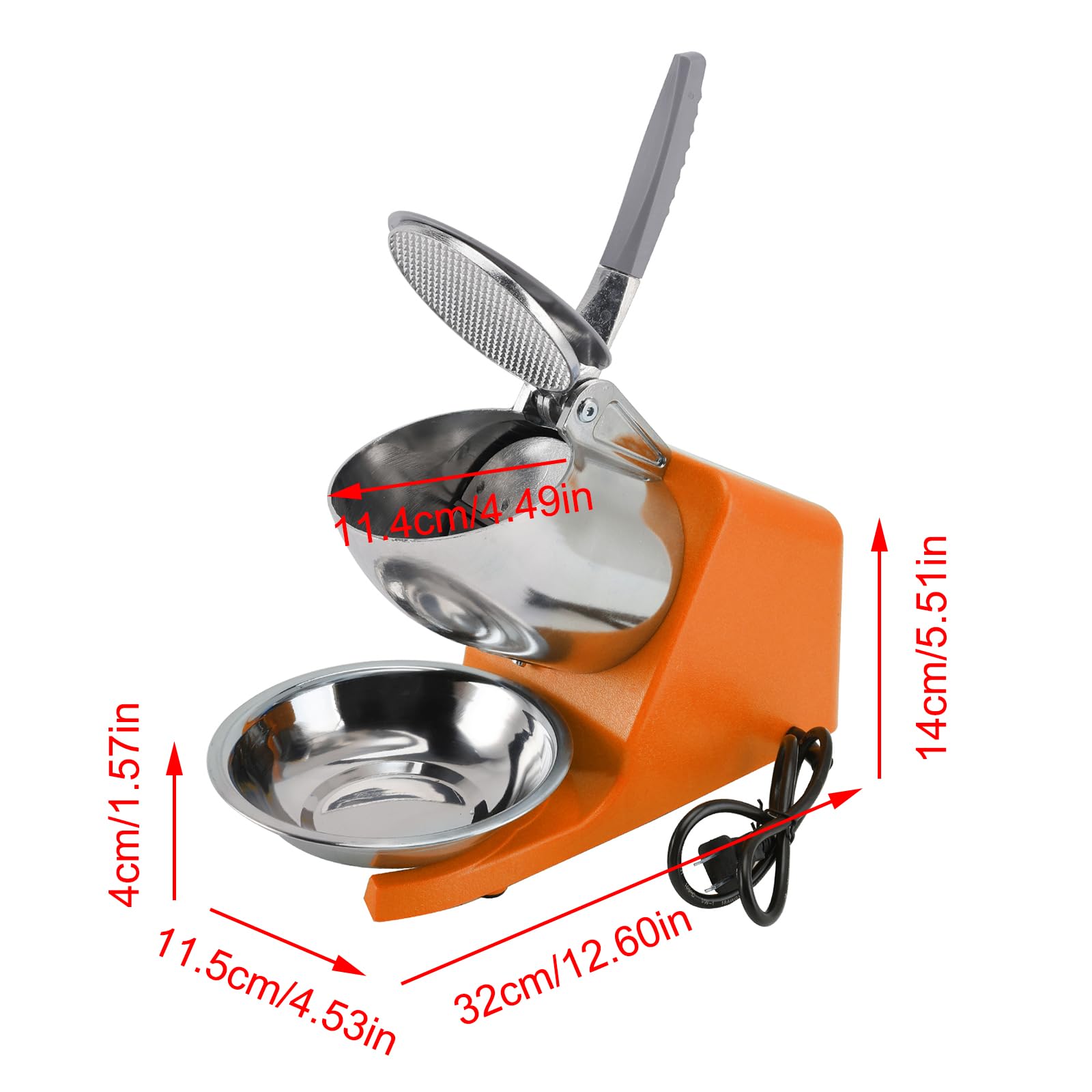 Topteng Electric Ice Crusher Machine 143LBS/Hr Snow Cone Maker Ice Shaver 500W EU Plug with Splash-Proof Cover Adjustable Stainless Steel Blades Aluminum Casing for Home Kitchens Parties Bars Cafes