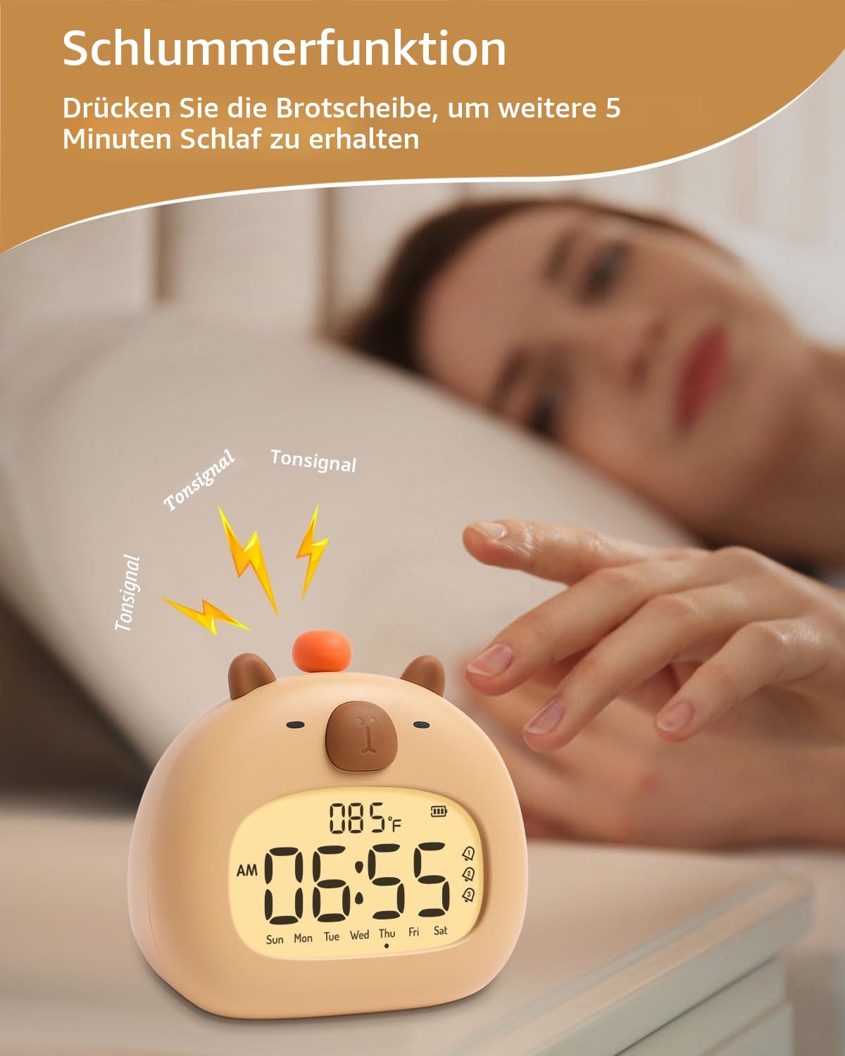 IHALO Capybara Kinderwecker mit Nachtlicht, Wecker Digital Kinder, Ok to Wake 3 Alarme, Snooze und Timer, Wiederaufladbar für Schlafzimmer Schreibtisch Reisen Dekoration Babyzimmer Jungen und Mädche