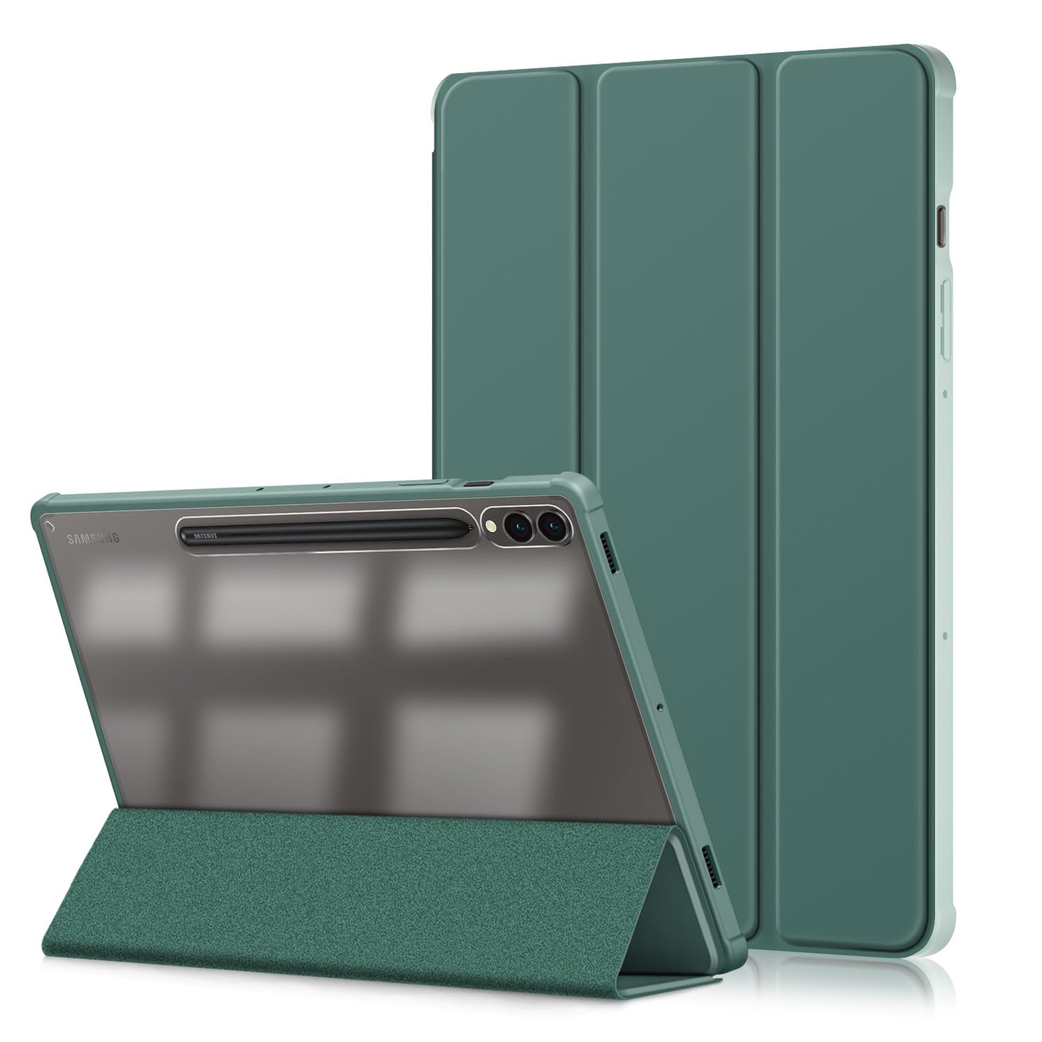 Case for Samsung Galaxy Tab S9 Plus 12.4 inch 2023 Case,Slim Drop Protection Tri-Fold Cover with Hard Shell Transparent Back and S Pen Holder Stand Smart Cover with Auto Wake/Sleep,Green