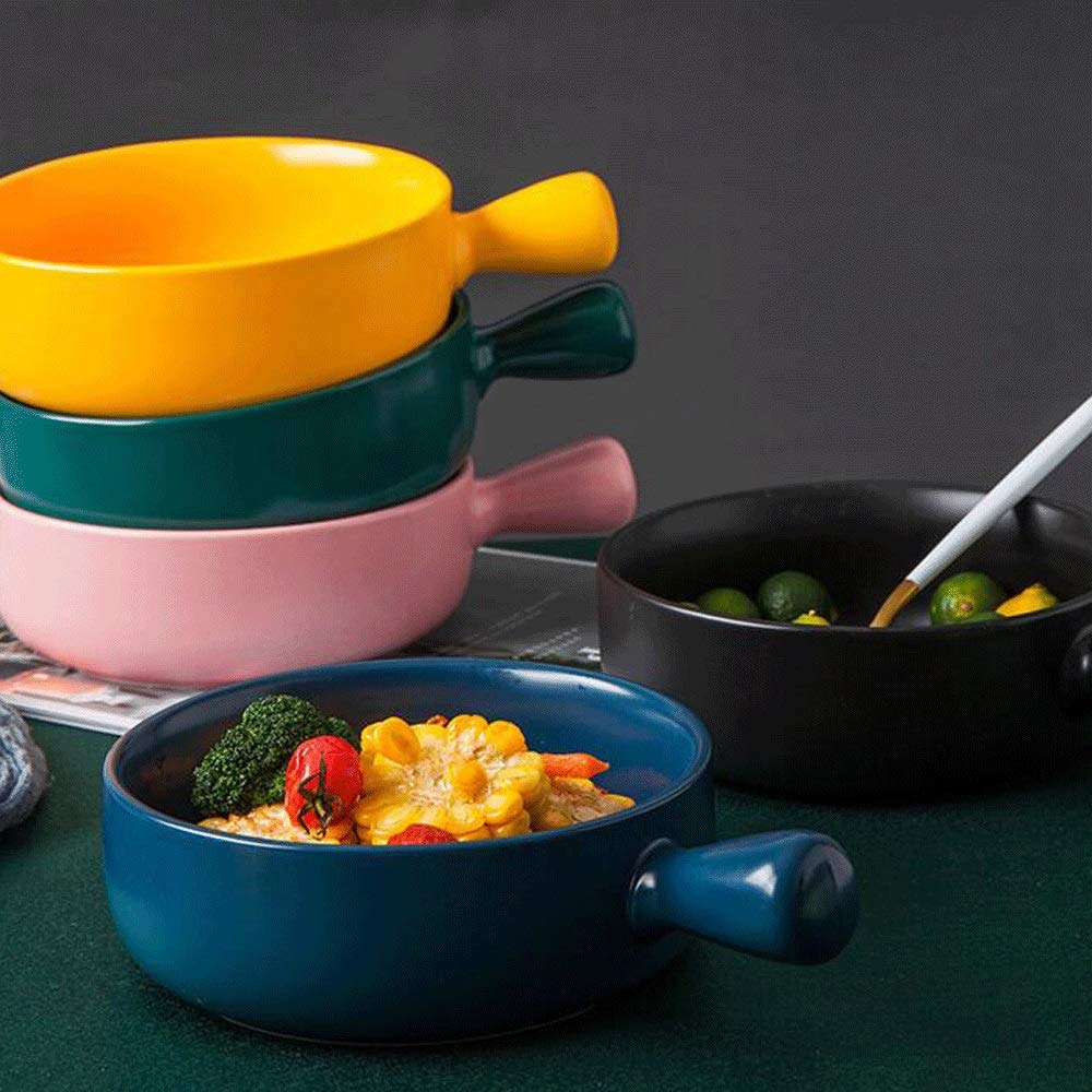 Keramikteller und Schüssel-Set, 20 x 5 cm, leicht, ideal zum Backen, Frühstück, Instant-Nudeln, Salat, Käse, ofenfestes Besteck, schwarz