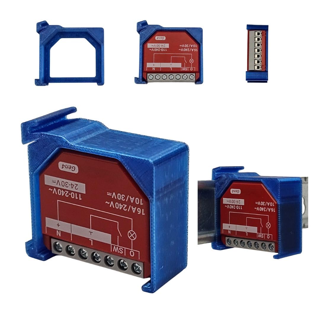 DIN Rail Holder Suitable for Shelly 1PM GEN4 โ Various Colours โ Opening Bottom (Blue)