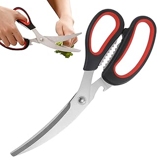 キッチンばさみ | ステンレス調理器具 | 滑り止め加工ハンドル 食器洗浄機対応 ステンレス鋼製 キッチン家禽バサミ,家庭用 鶏肉 七面鳥 魚 野菜 食品用