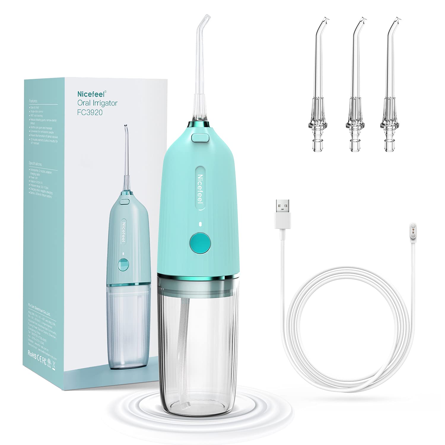 NicefeelCordless Water Flosser Teeth Cleaner Portable Water Jet Pik Cleanable Water Tank Rechargeable Floss Oral Irrigator