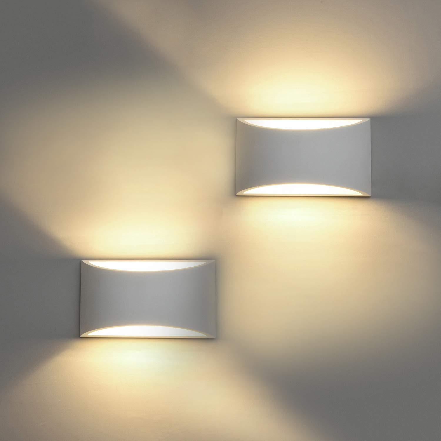 ChangM Modern Wall Sconce Set of 2 LED Wall Lamp 7W Warm White 2700K Up and Down Indoor Plaster Wall Lamps 100V-240V for Living Room Bedroom Hallway Conservatory(with G9 Bulbs)