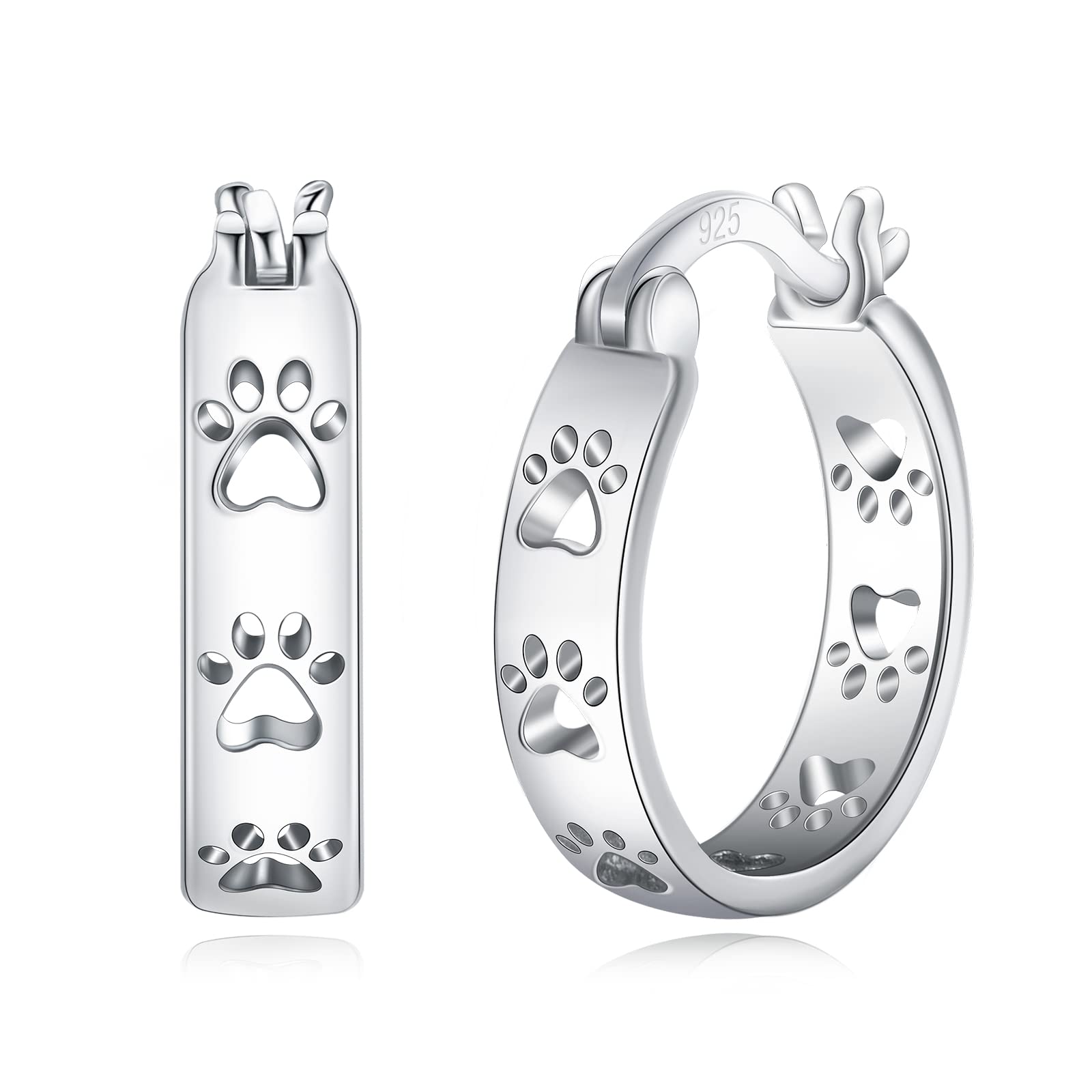 lotus & leafPaw Earrings 925 Sterling Silver Paw Hoop Earrings Cat Dog Jewelry Gifts for Women