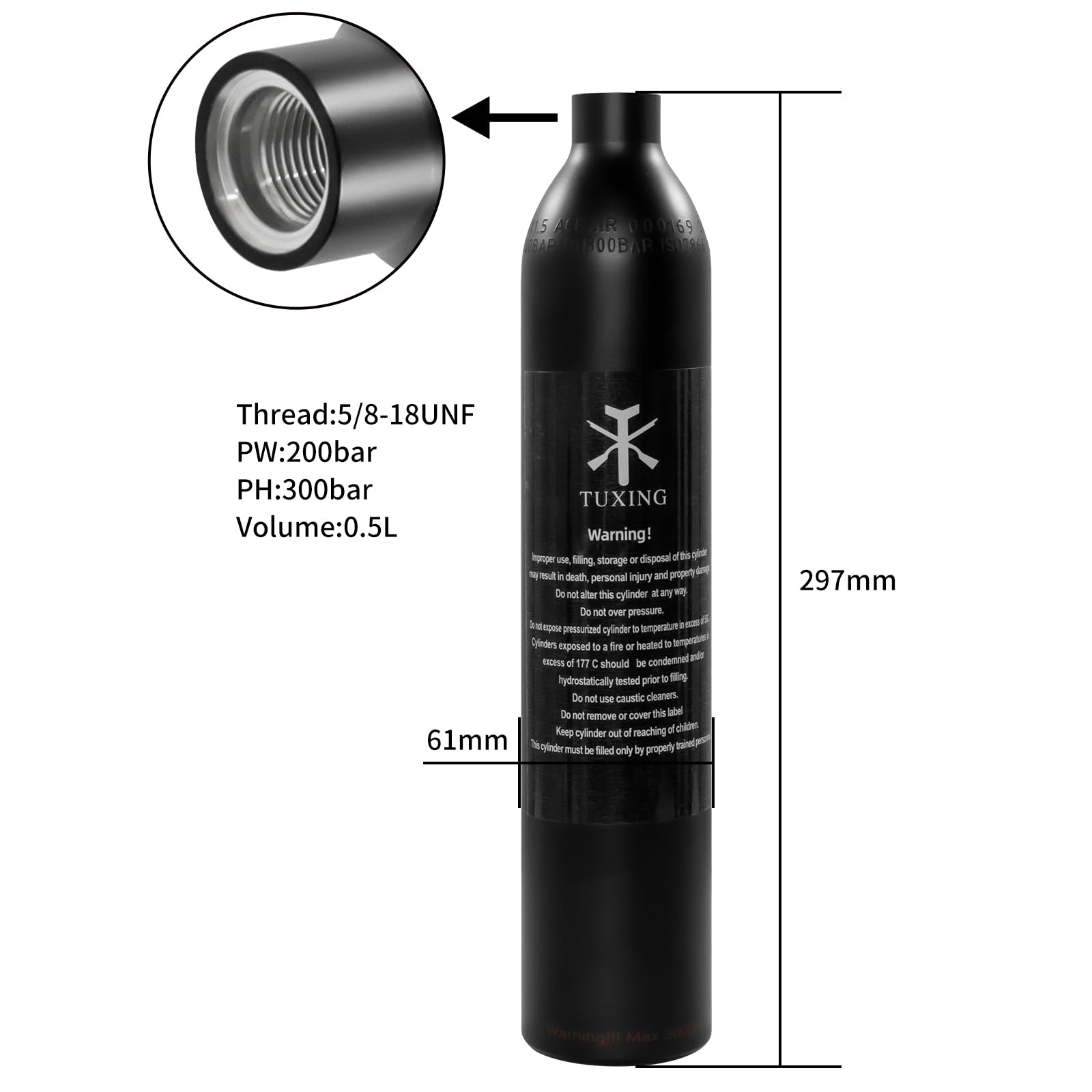 TUXING Tanque de aire de aluminio para paintball, tanque de aire de alta presión de 0,5 l de capacidad, botella de aire de alta presión para pistolas de aire de paintball o PCP (botella vacía)