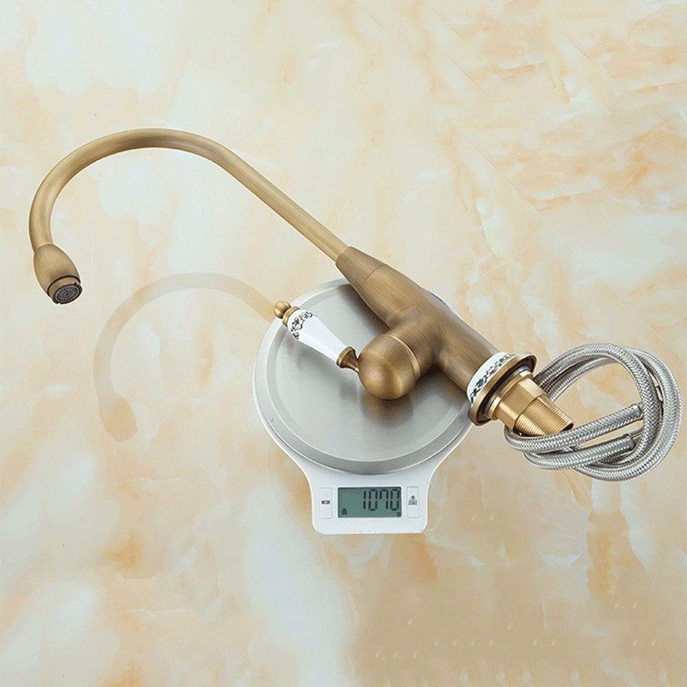 Grifo Mezclador para Cocina, grifos con rotación de 360°, Acabado en Bronce Antiguo, Grifo Mezclador para Cocina, mezcladores de Agua para Fregadero frío y Caliente con grúa de cerámica, Monomando