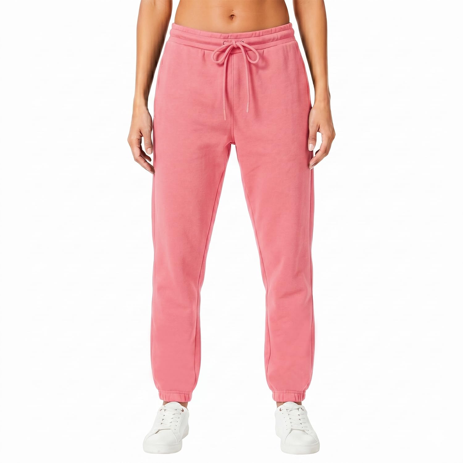 Light & Shade Women's Fleece Joggers with Drawstring Waist Tapered Tracksuit Bottoms Soft Cotton Blend Sweatpants for Gym & Loungewear (Pink, XS)