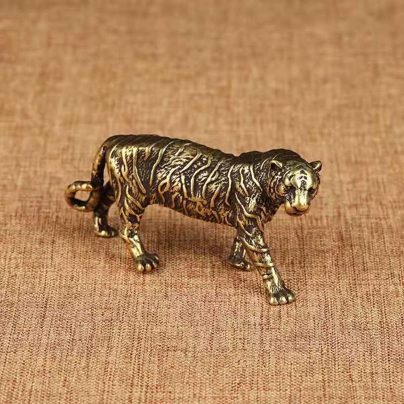 Brass Walking Tiger Statue - Zodiac Animal Chinese Handmade Lucky Tiger Statue for Tearoom, Desk, Office Decor - Image 3
