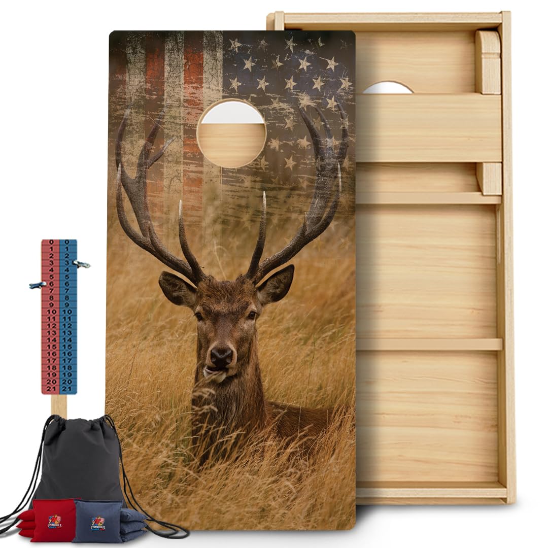 CornholeGamesUSA Pro Cornhole Boards Set | Made in USA | 3/4 Baltic Birch | No Bounce | Triple Thick Legs | Two Brace & Handles, Tournament 2x4 Regulation Set with Score Tower & Cornhole Bags