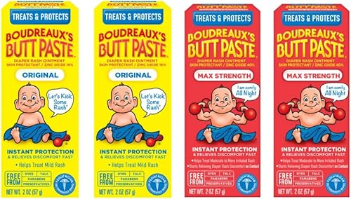 Boudreaux's Butt Paste Pomada para erupción de pañales, paquete variado, original y máxima resistencia (2 onzas, 2 de cada uno)