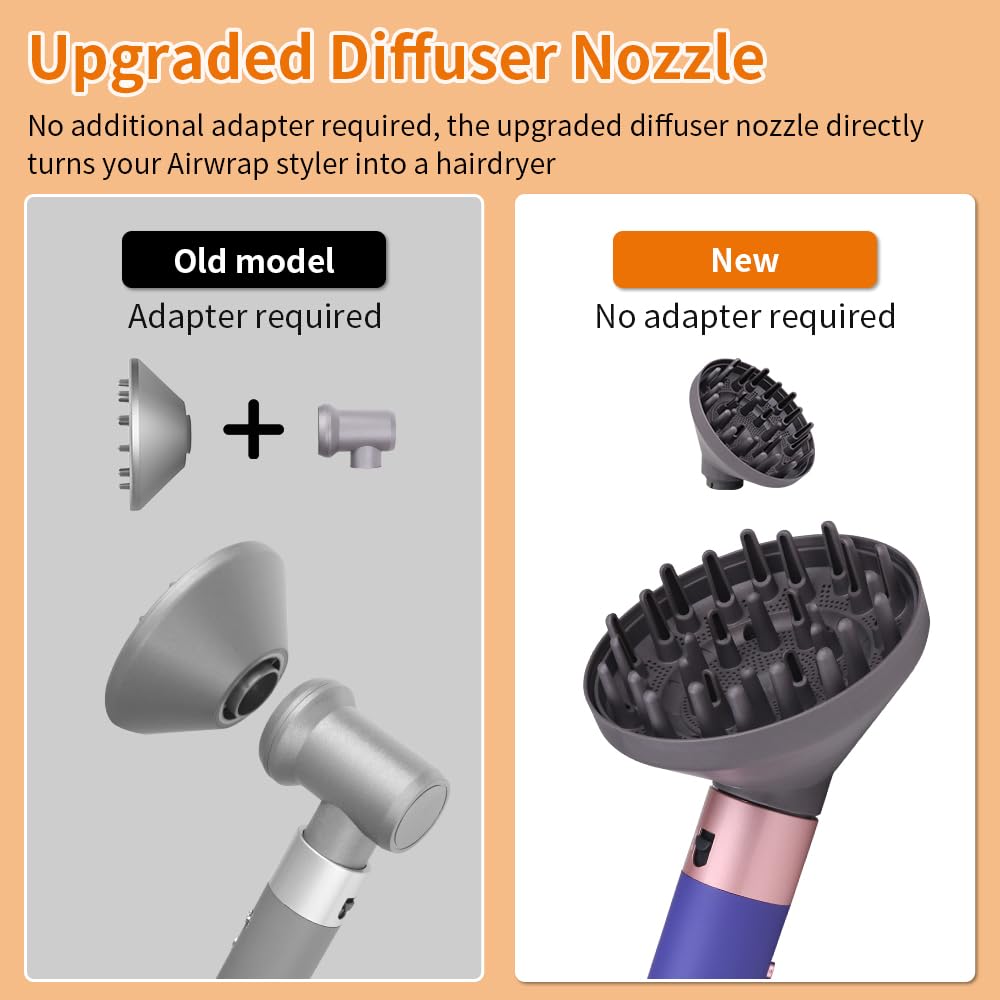 Laymi Diffusore diffusore per Dyson Airwrap, a denti lunghi, per Dyson Air Wrap, accessorio per asciugacapelli, ricci e capelli ricci, conversione Air Wrap Curling Styler grigio scuro nero