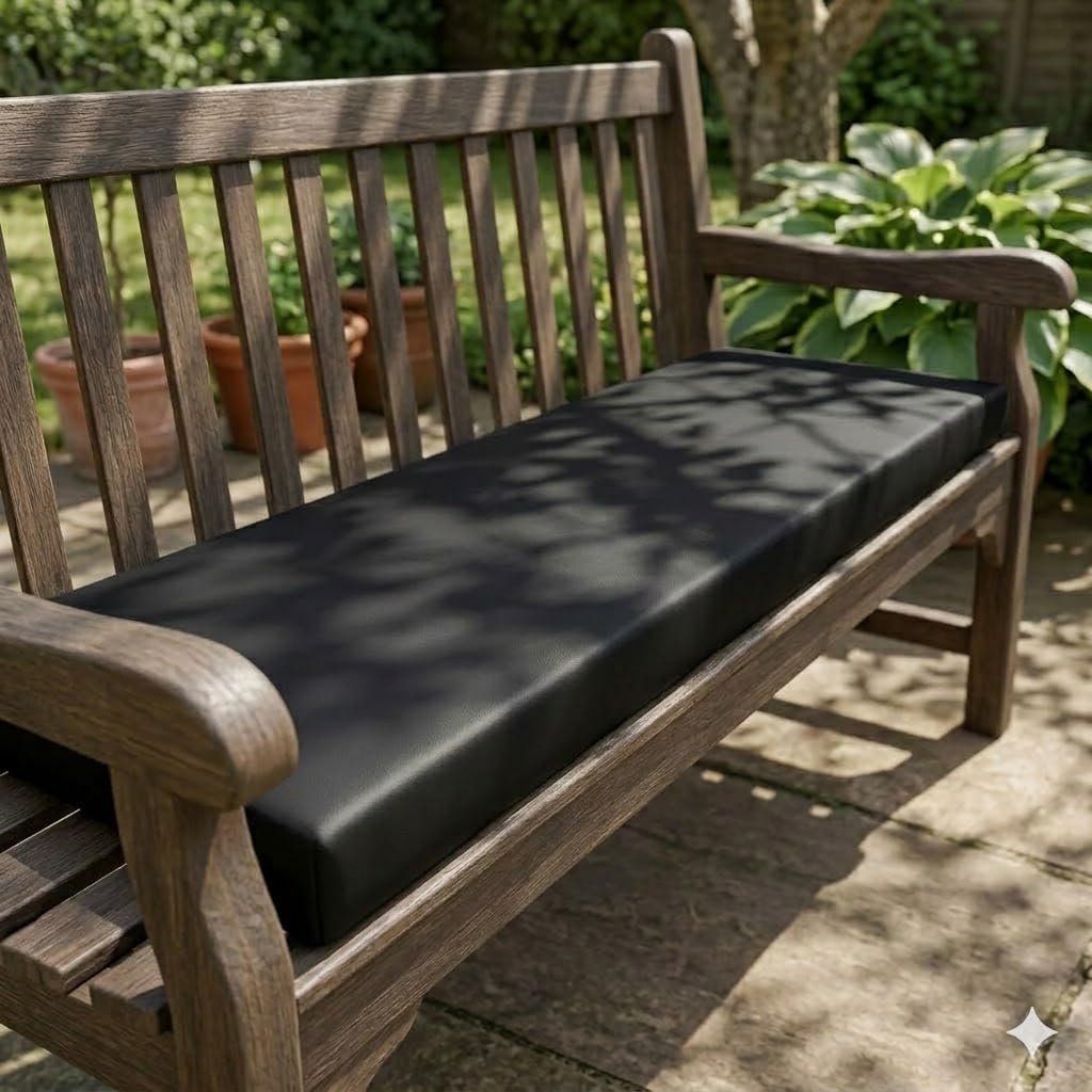 Goldstar Beddings Premium Garden Bench Cushion - 2 Seater Foam Seat Pad for Indoor/Outdoor Use (Black, 2 Seater 16 x 42 x 2) — image 1