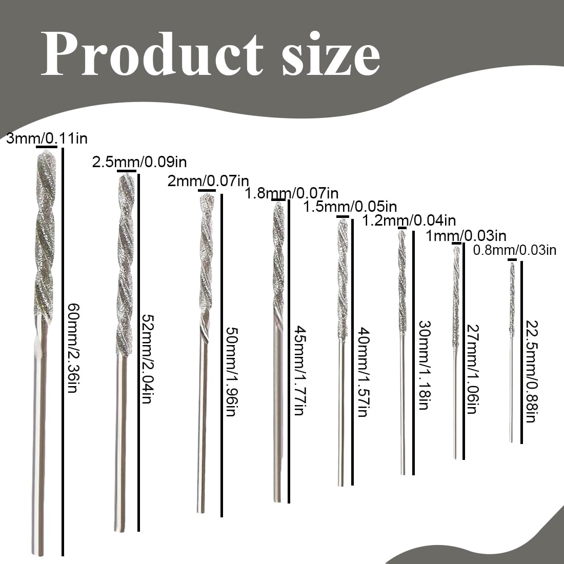 Set di Punte per Trapano in Carburo 8 Pezzi 0,8-3,0 mm per Vetro Metallo