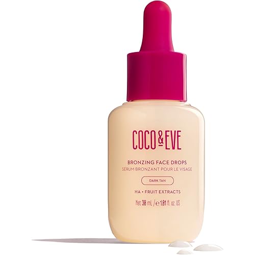 Coco & Eve Self Tanning Drops (Dark) - Customizable Gradual Face Tanner, Hydrating Bronzing Drops with Hyaluronic Acid for a Natural, Glowing Sunless Tan, Vegan, Cruelty Free | 1 Fl Oz