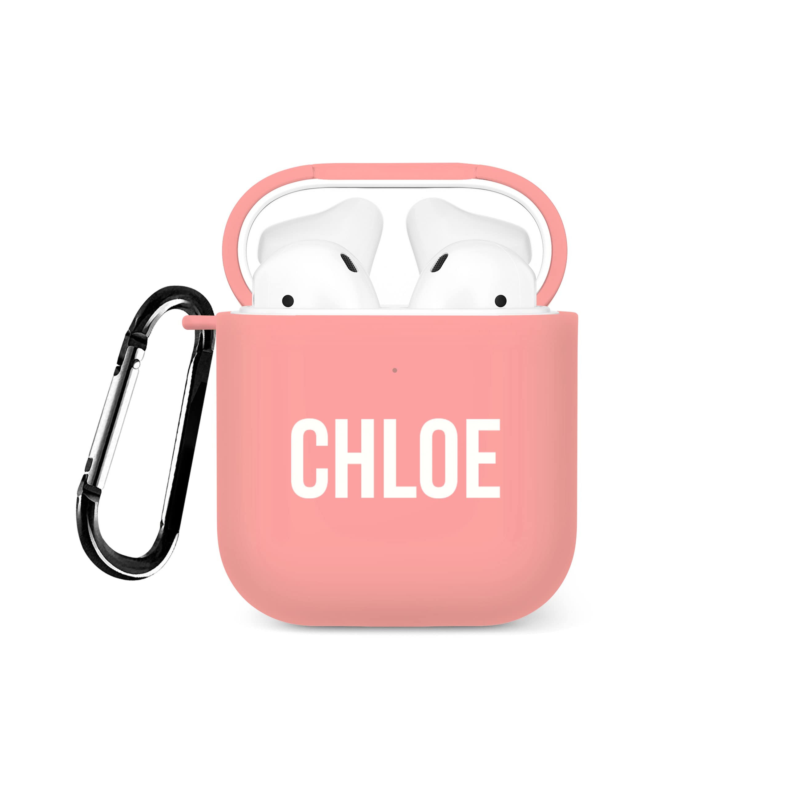 Tirita Personalised Custom Case Compatible with Apple AirPods 4th gen, Support Wireless Charging, with Carabiner, Front LED Visible [08- Rose Gold Monogram] — view 24