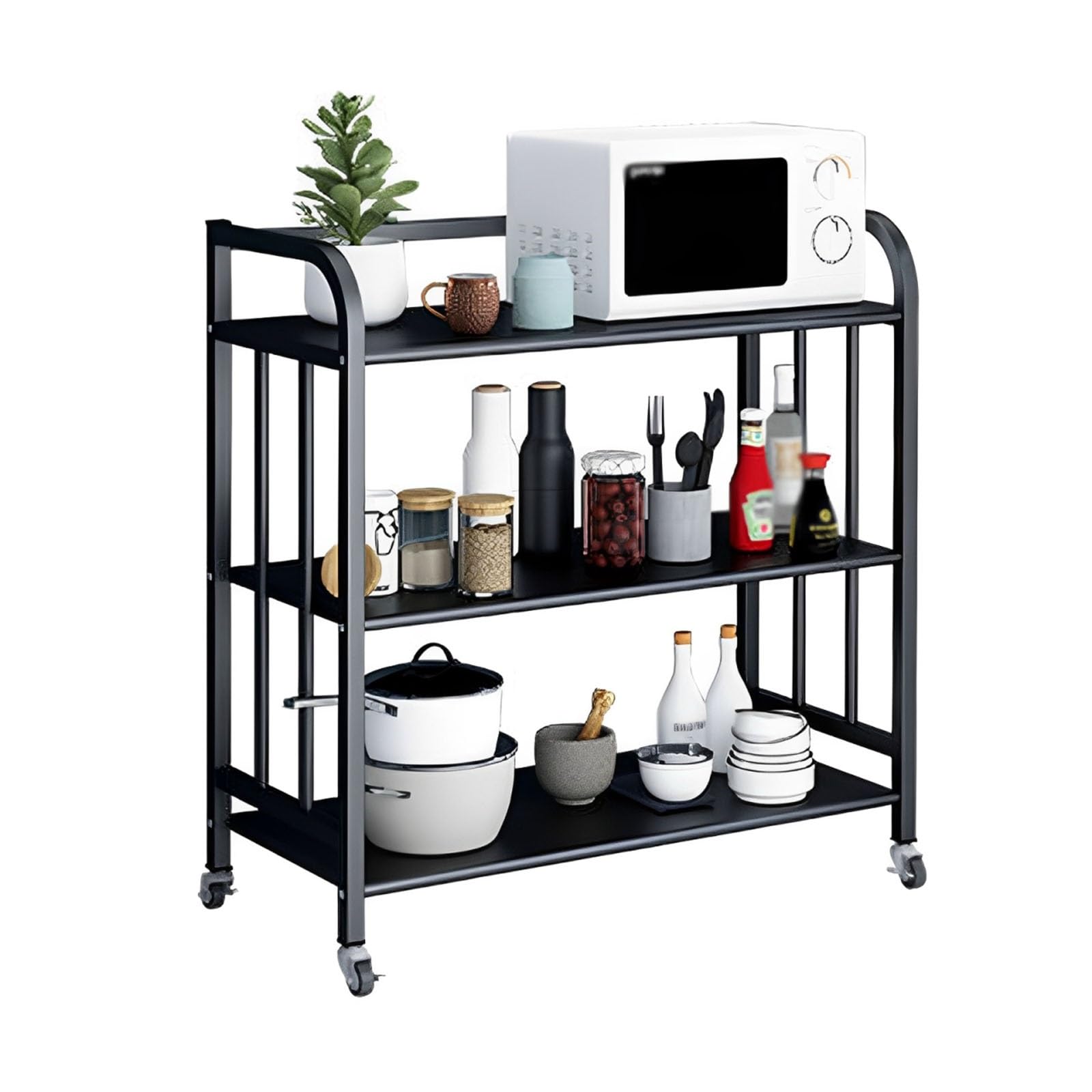 Półka Metalowa z Kółkami Wielofunkcyjna Półka Metalowa Zaokrąglone Narożniki Ruchome Koła Pasowe Boczne Osłony Mała Powierzchnia(50 * 32 * 75cm)
