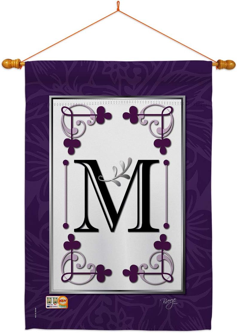 Classic M Initial House Flag Dowel Set Monogram Country Living Simply Beauty Floral Vintage Letter Everday Small Decorative Gift Yard Banner Made In USA 28 X 40