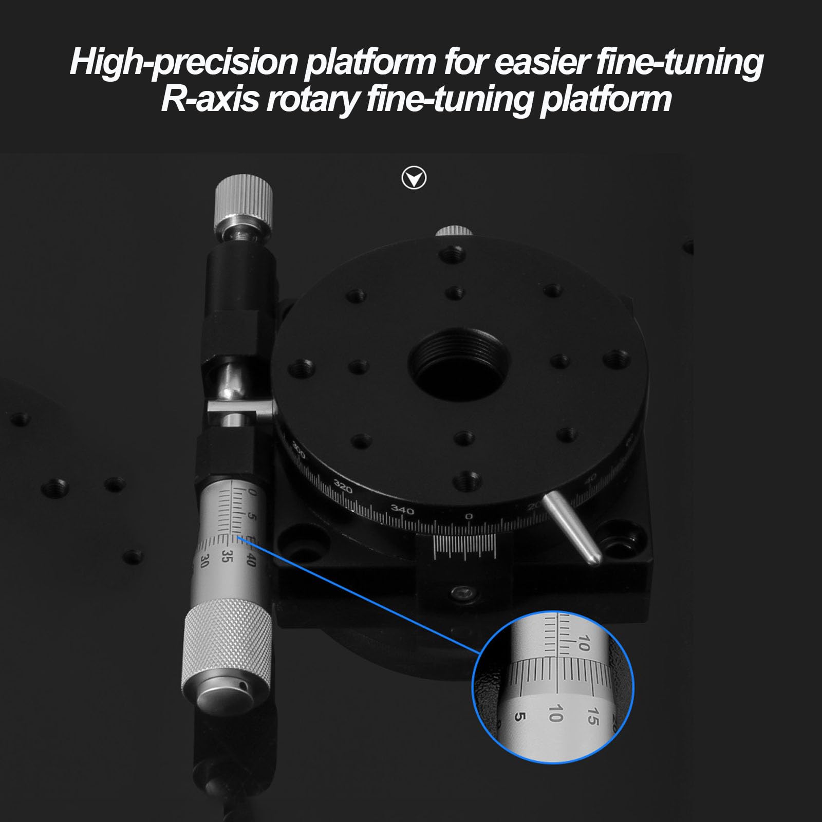 Etapa de rotación manual del eje R de 60 mm, mesa deslizante de ajuste fino de 360°, capacidad de carga 29,4 N, paralelismo 0,02 mm, plataforma de corte para equipos de producción y pruebas